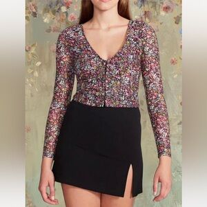 Steve Madden Luna Floral V Neck Mesh Hook top